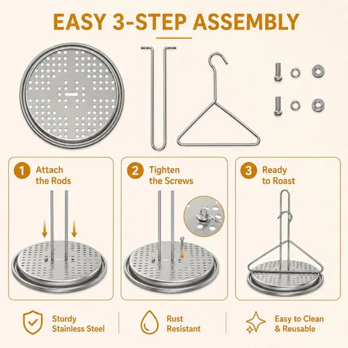 Vista 4 de Kit de accesorios para freidora de pollo de pavo con soporte para pollo y gancho elevador Para horno de parrilla de freír, acero inoxidable, apto