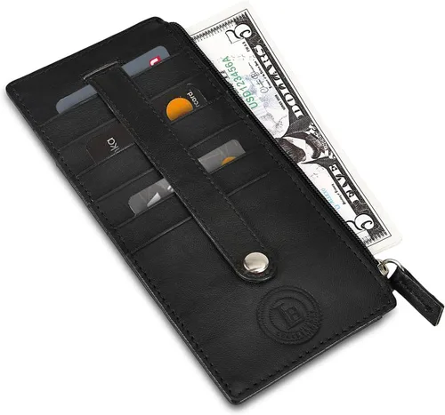 Vista 7 de Leatherboss - Funda para tarjetas todo en uno, cartera delgada con correa de protección para tarjetas, Negro -, Cartera con tarjetero