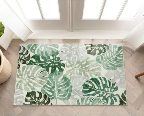 Vista 24 de Wonnitar Leaf - Alfombra de cocina de 2x3 pies, alfombra azul pequeña para baño, alfombra decorativa lavable para mesita de noche, planta