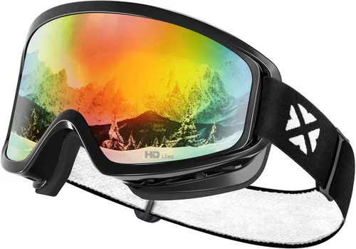 Vista 16 de MAXJULI Ski Goggles Snow Snowboard Goggles for Men Women Anti-Fog HD Lens M7 Marco negro+16.88% Vlt Blue Len