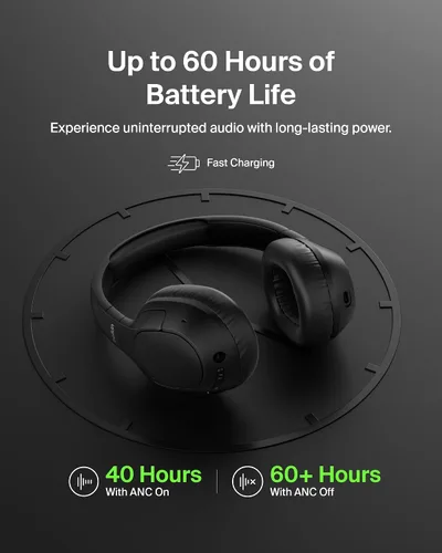 Vista 5 de Belkin SoundForm Isolate Bluetooth sobre la oreja - Auriculares híbridos con cancelación de ruido activa - Inalámbricos con 60 horas