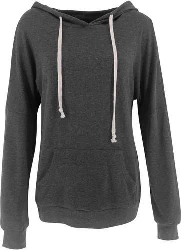Vista 4 de Sudaderas con capucha casuales para mujer, ligeras, de manga larga, blancas, con cordón, sudaderas holgadas con bolsillo Carbón