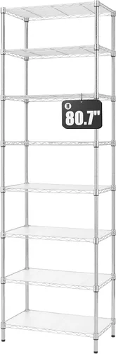 Vista 10 de Finnhomy Estantería de alambre de 6 niveles, estante de alambre de acero ajustable con 6 estantes, alfombrilla de polietileno y pies de nivelación