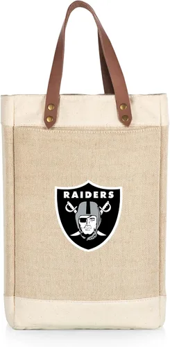 Vista 33 de PICNIC TIME NFL Pinot - Jute 2 Bottle Insulated Wine Bag - Wine Tote Bag - Wine Gift Bag, (Beige)