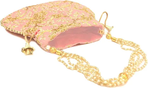 Vista 3 de Bolso de mano de seda bordado de diseño étnico indio para mujer