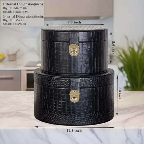 Vista 2 de Juego de 2 cajas decorativas de cuero grandes con tapa para estantes, mesa auxiliar, almacenamiento, control remoto, decoración moderna del hogar