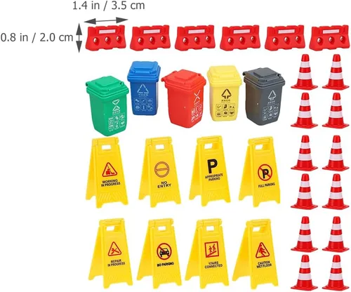 Vista 2 de TOYANDONA 31 piezas de señales de tráfico para niños, conos de tráfico de plástico en miniatura, mini barril, juego educativo piezas para niños