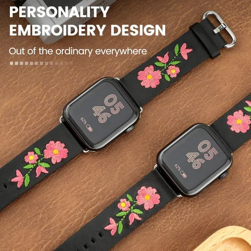 Vista 2 de Correas de reloj de cuero para Apple Watch de 1.732 in 1.496 in 1.575 in 1.614 in 1.654 in 1.772 in 1.929 in Personalidad bordado elegante pulseras
