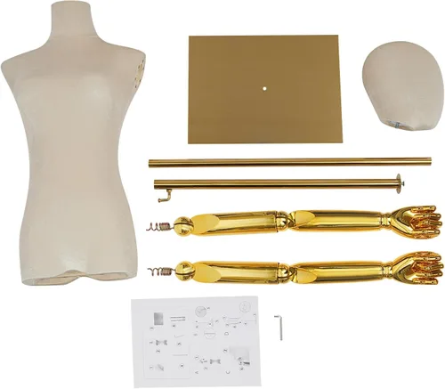 Vista 8 de Torso de maniquí femenino de terciopelo con soporte, soporte de exhibición de maniquí de terciopelo beige, 59 a 78 pulgadas de altura ajustable