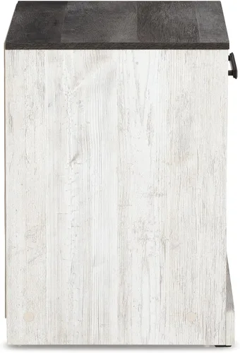 Vista 6 de Signature Design by Ashley Shawburn Farmhouse - Mesita de noche con 1 cajón, color blanco y gris