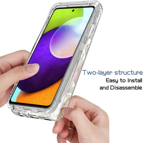 Vista 4 de Funda para teléfono Galaxy A52 5G/4G/Galaxy A52S SM-A526 con protector de pantalla de vidrio templado, bonito patrón floral transparente, funda