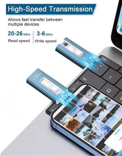 Vista 3 de Unidad flash USB de 256 GB para teléfono y almohadilla, memoria USB externa de alta velocidad para guardar más fotos y videos (azul, 256 GB)