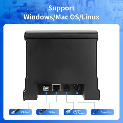 Vista 3 de NetumScan Impresora de Recibos POS de 80 mm 300 mm/s Impresora Térmica de Recibos USB con Cortador Automático, Cajón de Efectivo, Interfaz USB