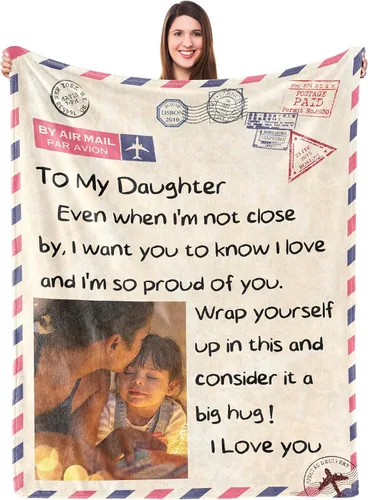 Vista 16 de UFOORO Manta para hija, manta de forro polar suave con diseño de oso abrazo de oso, regalo sincero de padre a hija, el mejor regalo para hijas