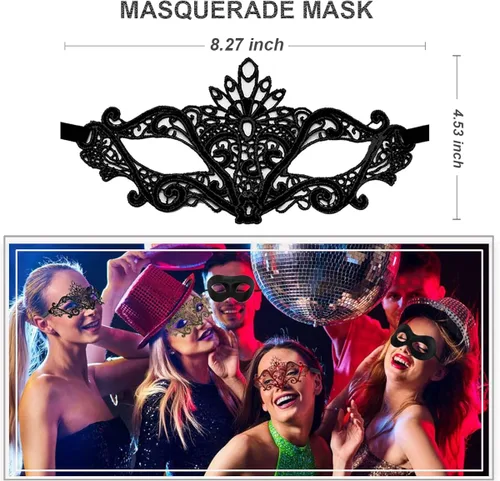 Vista 5 de Máscara de máscaras para mujeres parejas y hombres máscara para carnaval Halloween máscara de ojos de encaje para fiesta baile de graduación bar