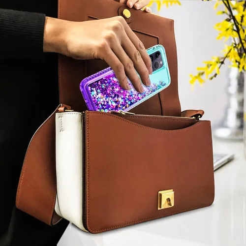 Vista 8 de STARSHOP Funda compatible con iPhone 14 Pro Max, con [protector de pantalla de vidrio templado incluido] Funda de diamante de arena movediza
