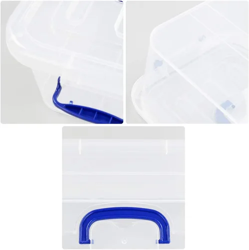 Vista 5 de Contenedores transparentes de 8 cuartos de galón con mango azul marino, cajas de almacenamiento de plástico, 2 paquetes