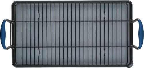 Vista 14 de Anolon Advanced Home Parrilla/Plancha Plana Antiadherente de Doble Quemador Anodizada Dura, 10 x 18 Pulgadas, Índigo