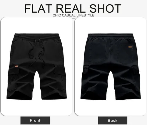 Vista 8 de JMIERR Pantalones cortos de sarga para hombre con cordón de algodón clásico elástico con 6 bolsillos