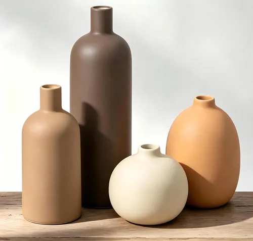 Vista 13 de CEMABT Juego de 3 jarrones de cerámica beige pequeños para decoración, decoración moderna boho de granja para el hogar, jarrón decorativo