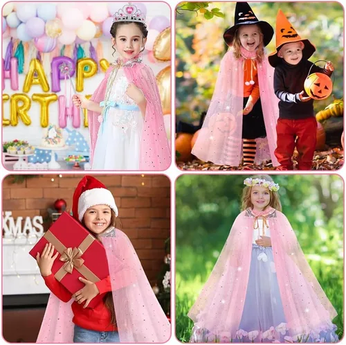 Vista 7 de Vicloon Juego de 11 capas de princesa, capa de princesa con corona, varita, joyas y bolsa, ropa de vestir de princesa para niñas pequeñas, capa