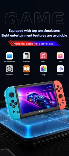 Vista 2 de Nueva consola de juegos portátil X80greenblue 7 pulgadas HD salida retro juego barato regalos para niños apoyo TV juegos regalo de cumpleaños