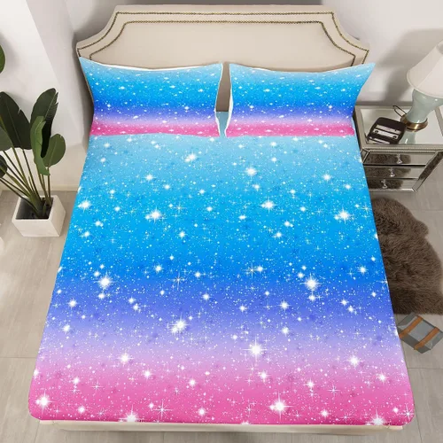 Vista 21 de Erosebridal Juego de sábanas bajeras de color rosa degradado para niñas, tamaño individual, Gittler Galaxy Gittler, color rosa claro, pastel