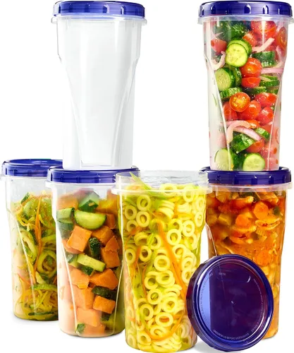 Vista 14 de PLASTICPRO Paquete de 6 Recipientes de Almacenamiento de Alimentos con Tapa Giratoria con Tapa Azul Atornillable - Recipientes Reutilizables de 4 oz
