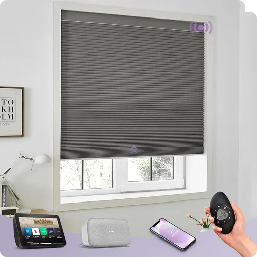 Vista 12 de Graywind Persianas celulares inteligentes personalizadas compatibles con Alexa Google, opacas, recargables, motorizadas, de 5/8 pulgadas, diseño