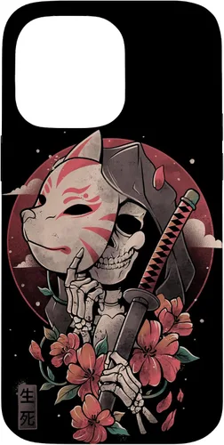 Vista 21 de iPhone 16 Death Messenger Japanese Aesthetics Grim Reaper Kitsune Mask Case