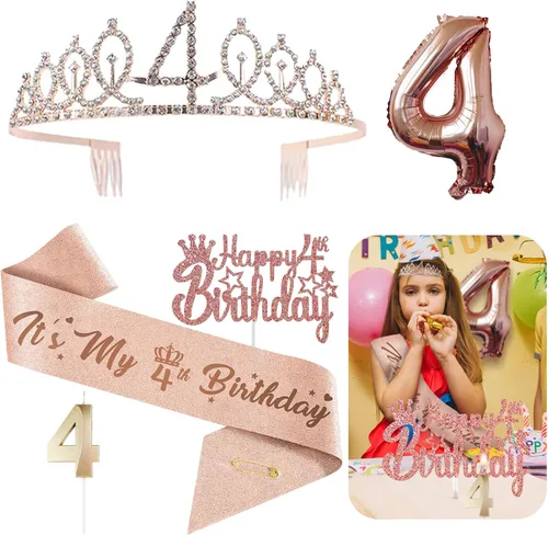 Vista 11 de Decoraciones de cumpleaños de 3 para ella – 5 regalos que incluyen corona de tercera tiara, banda, decoración de pasteles, globos, velas