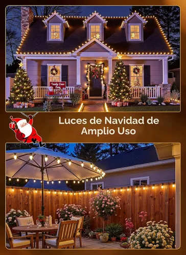 Vista 4 de Brightown C9 luces LED de Navidad para exterior, 30.5 m 100 luces blancas cálidas enlazables C9 para árbol de Navidad, terraza, tejado, jardín