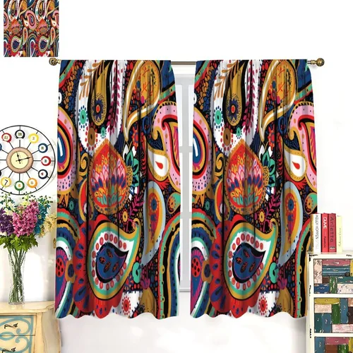 Vista 165 de Cortinas opacas con estampado de flores de cachemira, estampado de cachemira sobre fondo blanco, para decoración del hogar, cocina, restaurante