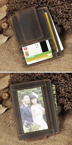 Vista 7 de Le'aokuu - Funda para tarjetas de crédito con imán y clip de piel auténtica