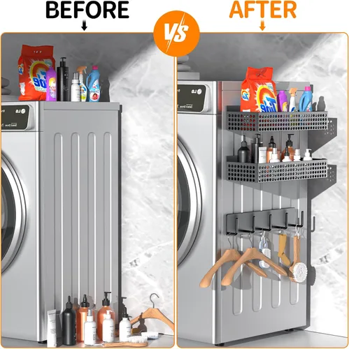 Vista 8 de Estante magnético para especias para refrigerador de 2 niveles y soporte para toallas de papel y soporte para utensilios, organizador magnético