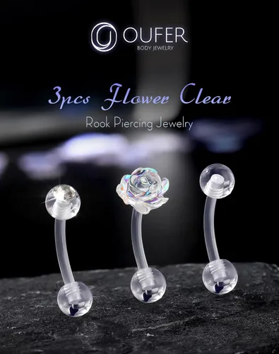 Vista 2 de OUFER 3 piezas de joyería para piercing de rook, piercings de plástico para cirugía, joyería de piercing de cejas transparente, anillos de ceja