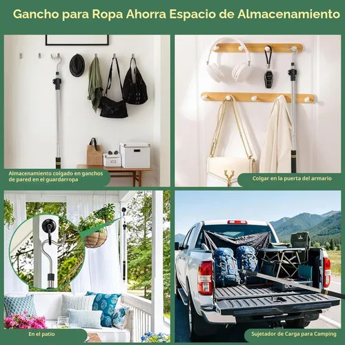 Vista 9 de Percha de armario resistente que llega al poste, poste telescópico en S de 36 a 65 pulgadas para plantas, tubo de acero inoxidable, resistente