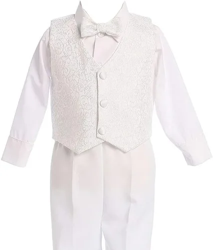 Vista 2 de Conjunto de chaleco de bautizo o boda de 4 piezas con bordado de jacquard para niños