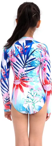 Vista 2 de Traje de baño de manga larga para niñas, con protección UV, traje de baño de una sola pieza