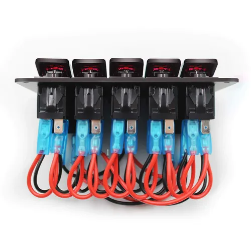 Vista 3 de FXC Interruptor basculante de 5 bandas con doble ranura USB de 5 V 3.1 A + medidor de voltios + encendedor de cigarrillos para lanchas marinas
