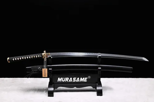 Vista 2 de MURASAME 41" Katana Espada Arcilla Templado Damasco Doblado Acero Real Hamon Latón Tsuba Muy Afilado