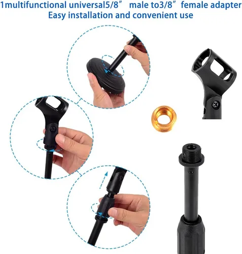 Vista 3 de Soporte de micrófono de escritorio, soporte de micrófono de escritorio de mesa resistente con base de metal antideslizante, adaptador de 3/8