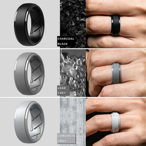 Vista 3 de Anillo de boda de silicona para hombre, 0.370 in de ancho, 0.098 in de grosor