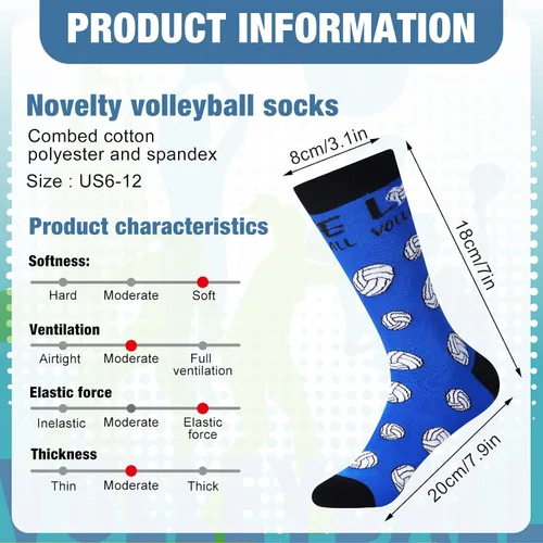Vista 3 de Xaatren 6 pares de calcetines divertidos de béisbol, fútbol, golf, voleibol, música, para mujeres y hombres, novedosos calcetines deportivos