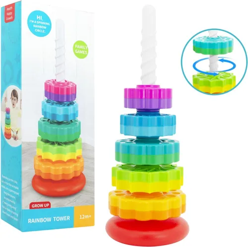 Vista 7 de BYFWH Juguete apilable para bebés, juguetes apilables de primera calidad para niños, juguete apilable giratorio para bebés y niños pequeños, juguete