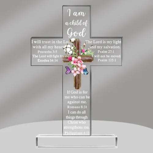 Vista 21 de Regalos Cristianos de Acrílico Chunful para Mujer y Hombre Cruz de Jesús Religiosa y Decorativa con Versículos de la Biblia y Oraciones Cruz