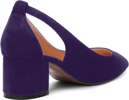 Vista 5 de MOVINSTEPS Vestido de bloque para mujer, sin cordones, de gamuza gruesa, puntiaguda, recortado, para oficina, tacón bajo, grueso, zapatos de tacón
