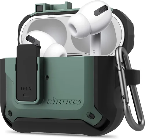 Vista 10 de Nillkin AirPods Pro - Funda protectora de cuerpo completo con llavero de metal, a prueba de golpes, para AirPods Pro 2019, color negro
