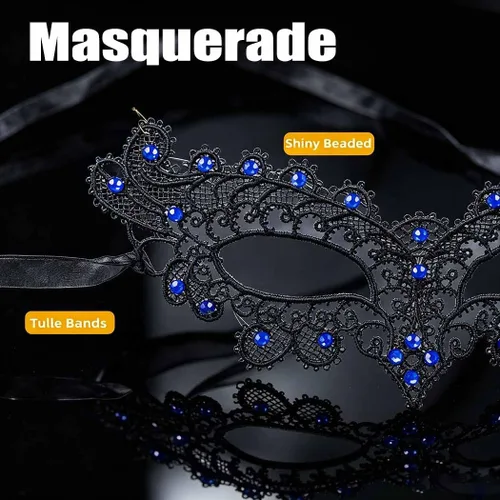 Vista 5 de Yalice Máscaras de plumas para mujer, con cristales brillantes, venecianos, de encaje, para disfraces, carnaval, Mardi Gras