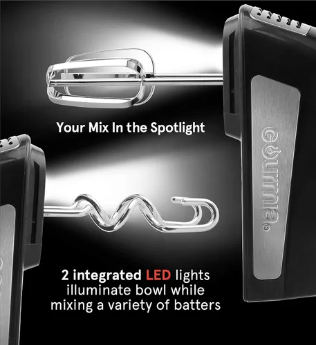 Vista 6 de Gourmia GHM2530 Mezclador de mano eléctrico iluminador con 6 velocidades + modo turbo - Potente motor de 300 vatios - Foco LED integrado - Incluye